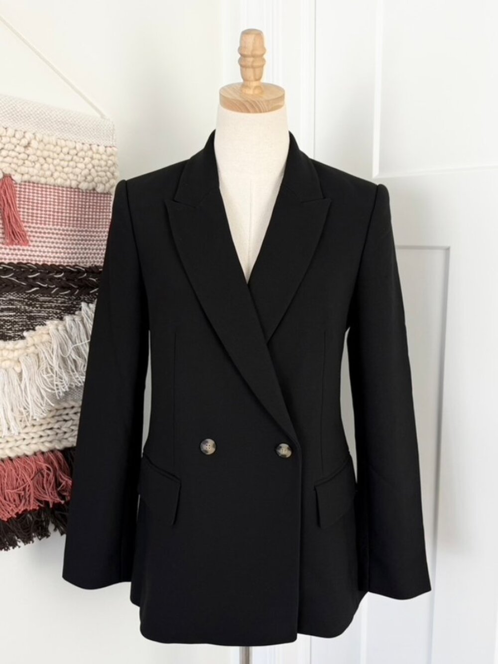 NEW Club Monaco Tortoise Button Double-Breasted Blazer Black Size 10